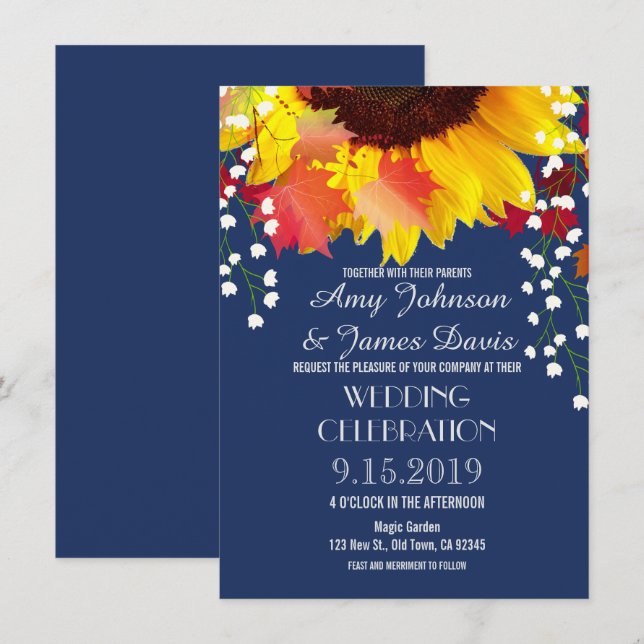 Invitaciones a la boda de nubes de girasol ruso az (Anverso / Reverso)
