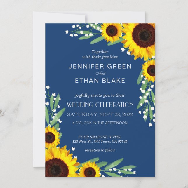 Invitaciones a la boda de nubes de girasol ruso az (Anverso)