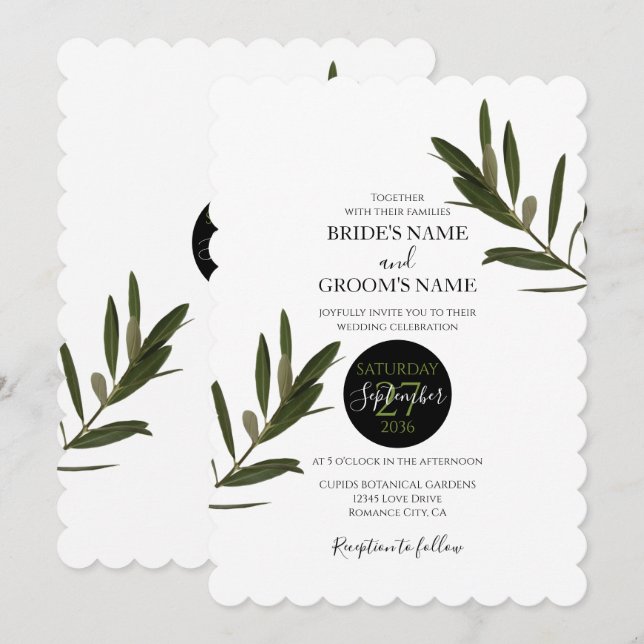Invitaciones a la boda de Olive Leaves Greenery (Anverso / Reverso)