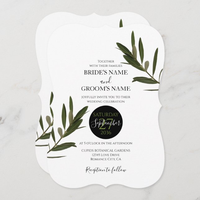 Invitaciones a la boda de Olive Leaves Greenery (Anverso / Reverso)