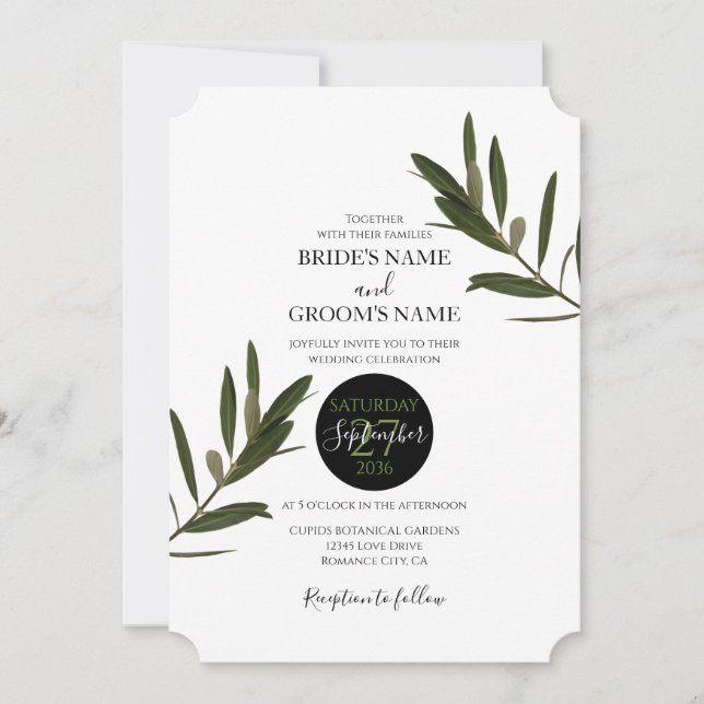Invitaciones a la boda de Olive Leaves Greenery (Anverso)