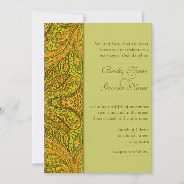 Invitaciones a la boda de Olive Paisley Damask (Anverso)