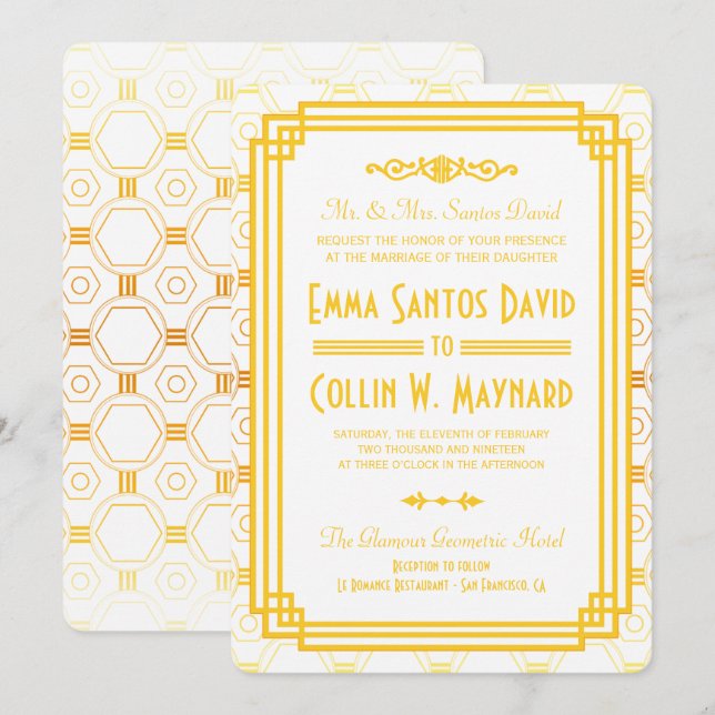 Invitaciones a la Boda de Oro Art Deco (Anverso / Reverso)
