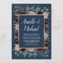 Invitaciones a la Boda de Oro Azul de Mauve y Mari