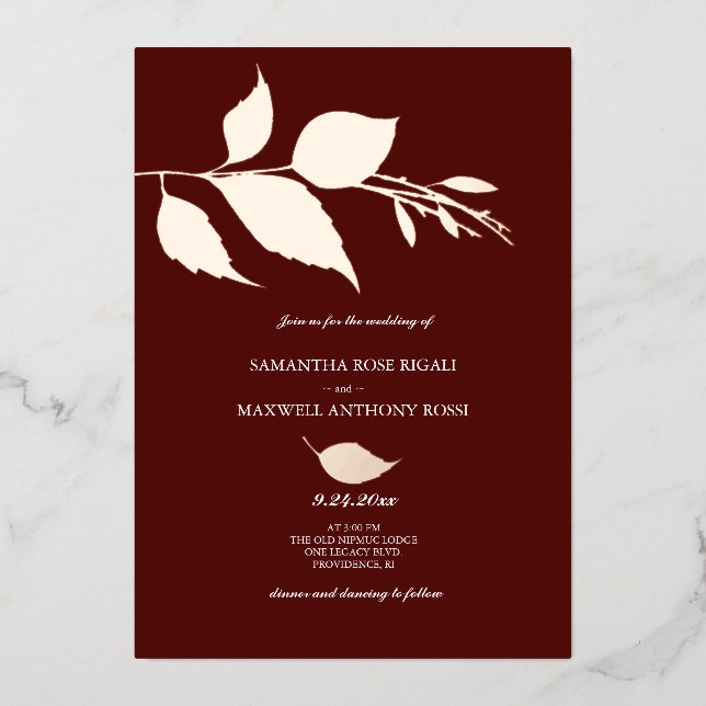 Invitaciones a la Boda de Oro Borgoña y Rosa (Anverso)