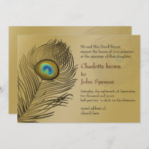 Invitaciones a la boda de oro con pavo real