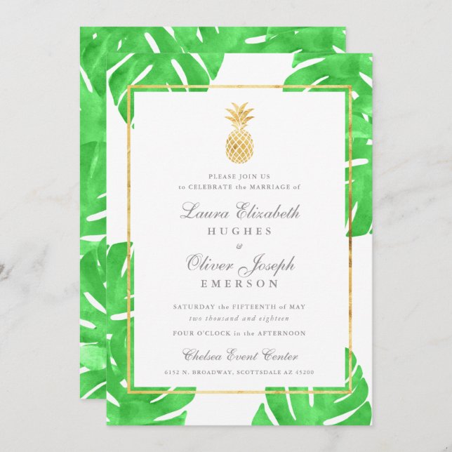 Invitaciones a la Boda de Oro de la Piña Tropical (Anverso / Reverso)