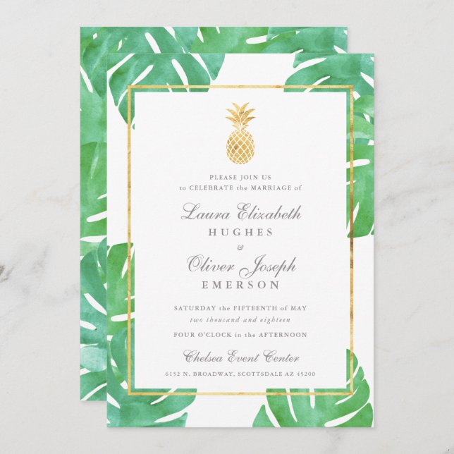 Invitaciones a la Boda de Oro de la Piña Tropical (Anverso / Reverso)