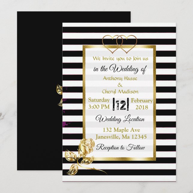 Invitaciones a la Boda de Oro en franjas blancas y (Anverso / Reverso)