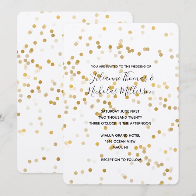 Invitaciones a la boda de oro Glam Confetti (Anverso / Reverso)