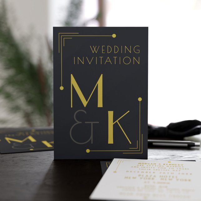 Invitaciones a la Boda de Oro Negra estilo Art Dec (A black and gold 1920's vibe Gatsby Wedding style invitation. Add the details of yours)