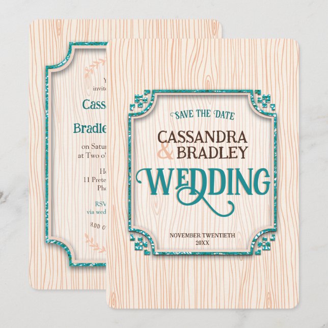 Invitaciones a la Boda de Oro Negro Morado (Anverso / Reverso)