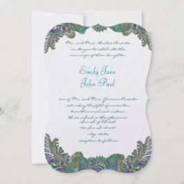 Invitaciones a la boda de oro Paisley Peacock Colo