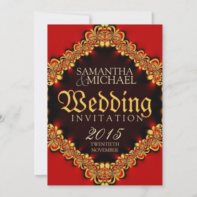 Invitaciones a la Boda de Oro Rojo de Pasión Exóti (Anverso)
