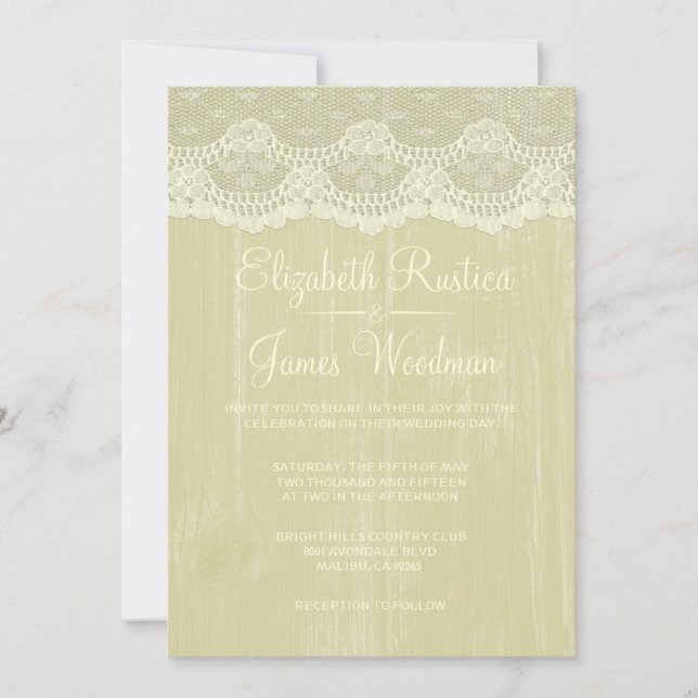 Invitaciones a la Boda de Oro Rústico Lace & Barn  (Anverso)