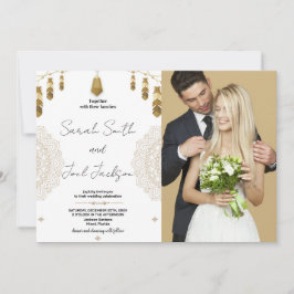 Invitaciones a la boda de oro y arte con foto