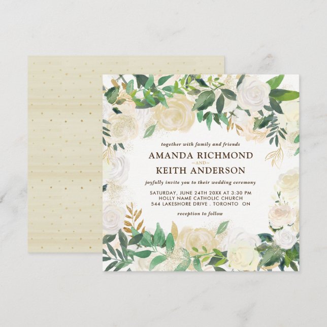 Invitaciones a la boda de oro y champán (Anverso / Reverso)