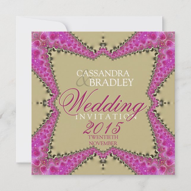 Invitaciones a la boda de oro y encaje rosado sati (Anverso)