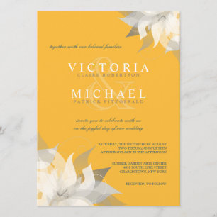 Invitaciones a la boda de oro y floral blanca