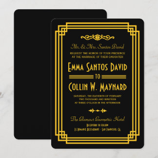 Invitaciones a la boda de oro y negro en el Art De