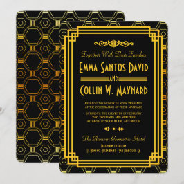 Invitaciones a la boda de oro y negro en el Art De