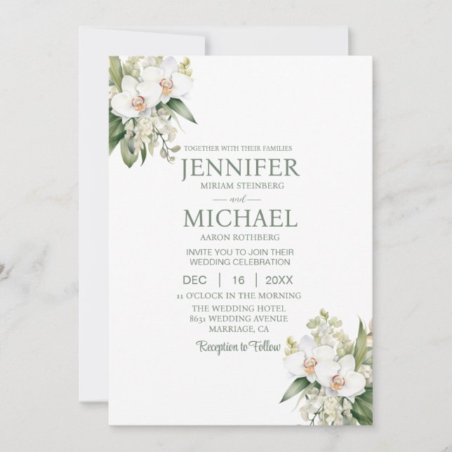 Invitaciones a la boda de orquídeas blancas (Anverso)