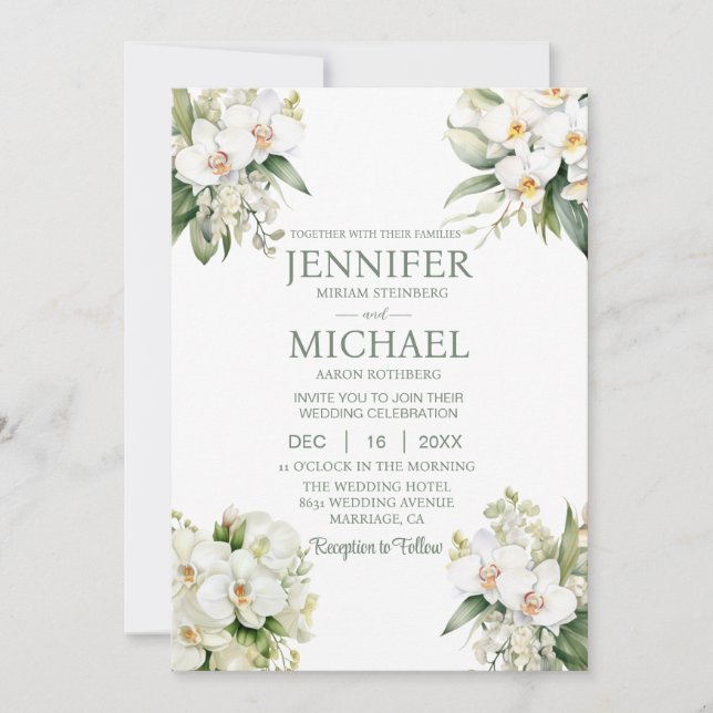 Invitaciones a la boda de orquídeas blancas (Anverso)