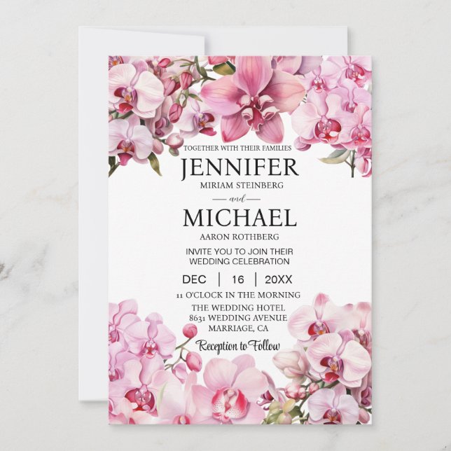 Invitaciones a la boda de orquídeas rosadas (Anverso)