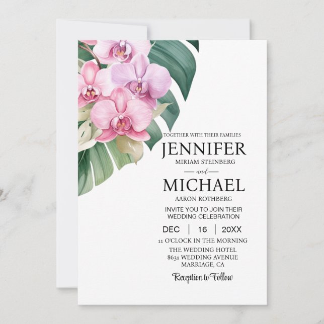 Invitaciones a la boda de orquídeas rosadas (Anverso)
