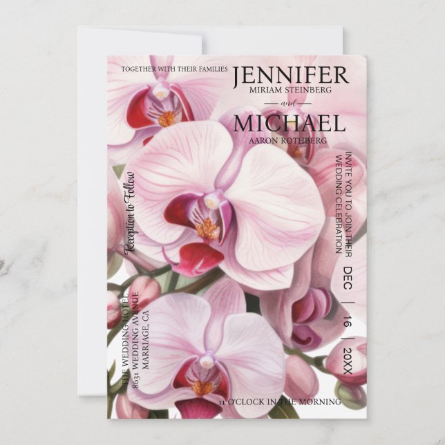 Invitaciones a la boda de orquídeas rosadas (Anverso)