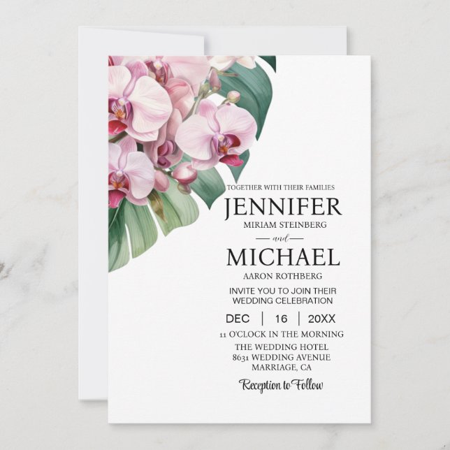 Invitaciones a la boda de orquídeas rosadas (Anverso)