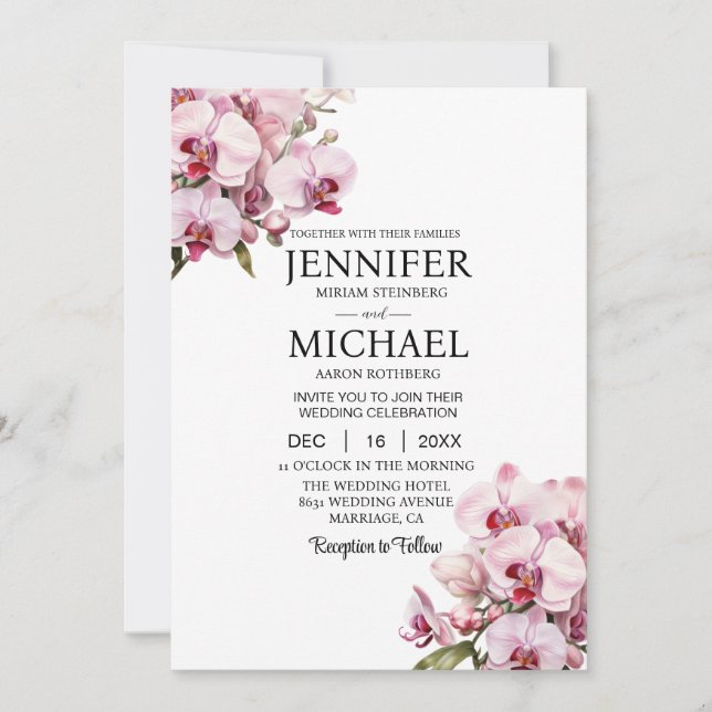 Invitaciones a la boda de orquídeas rosadas (Anverso)