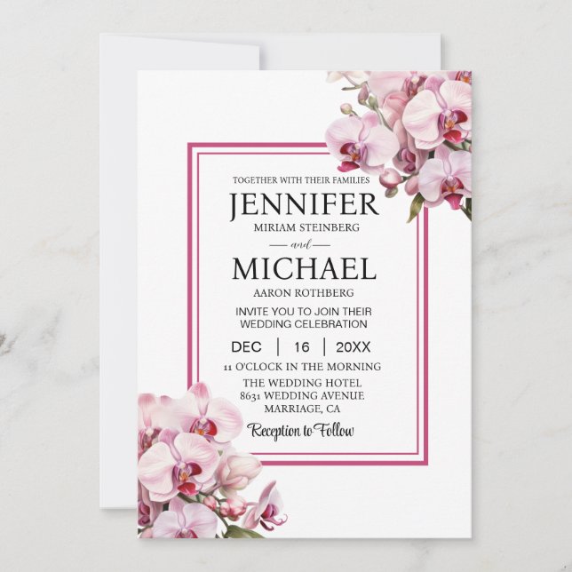 Invitaciones a la boda de orquídeas rosadas (Anverso)