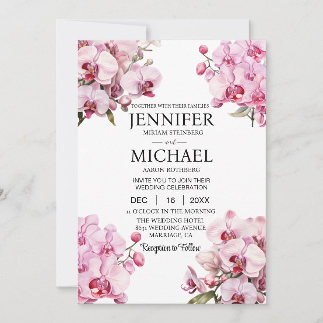 Invitaciones a la boda de orquídeas rosadas (Anverso)