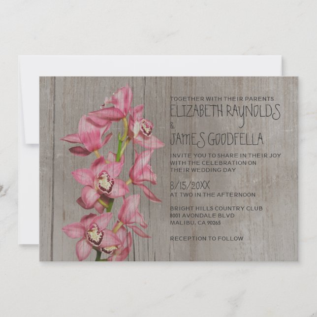 Invitaciones a la boda de orquídeas rusticas en el (Anverso)