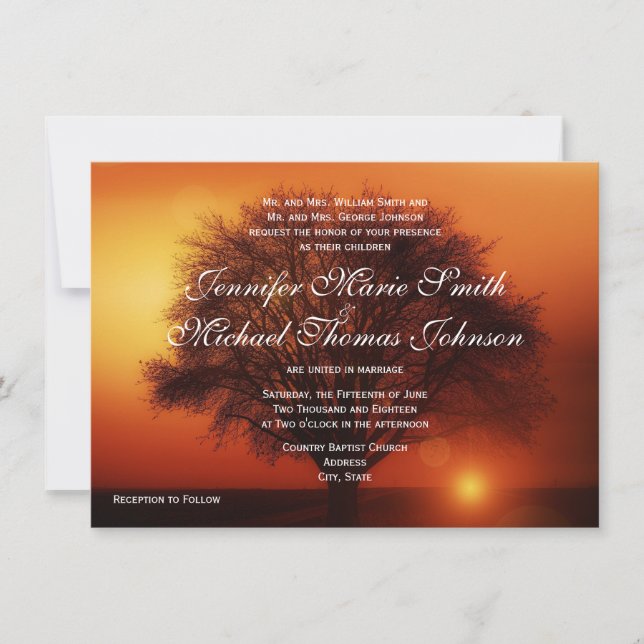 Invitaciones a la boda de otoño de silueta de árbo (Anverso)
