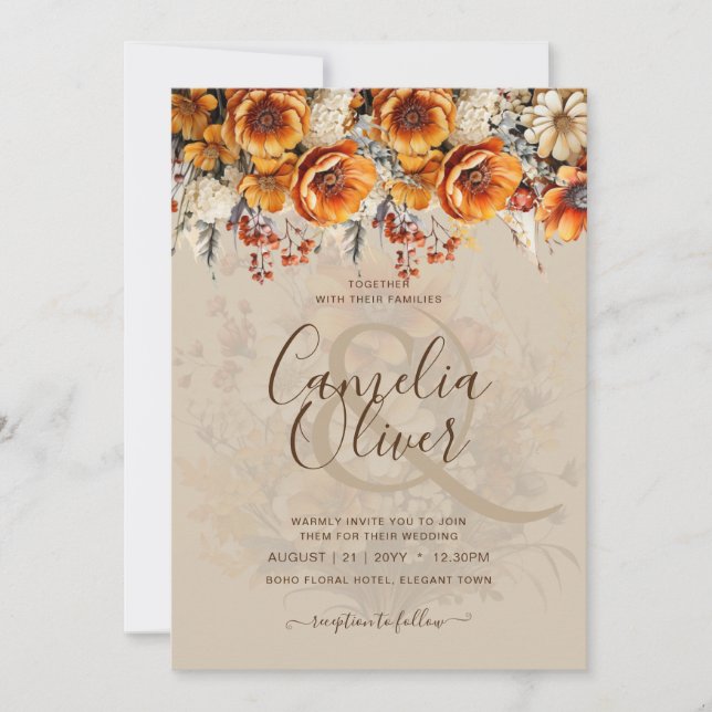 Invitaciones a la boda de otoño rústica (Anverso)