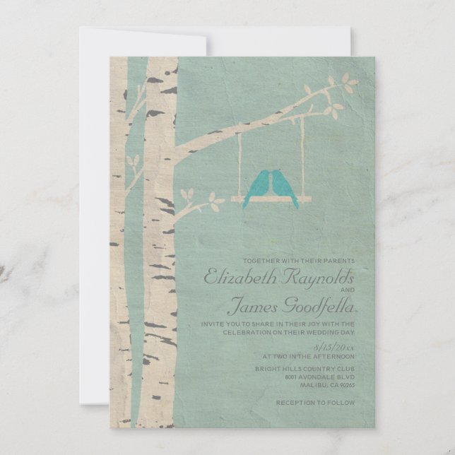Invitaciones a la boda de pájaros azules (Anverso)