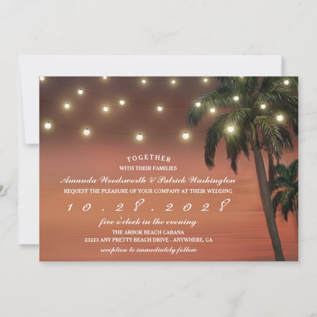 Invitaciones a la boda de Palm Tree Sunset Beach (Anverso)