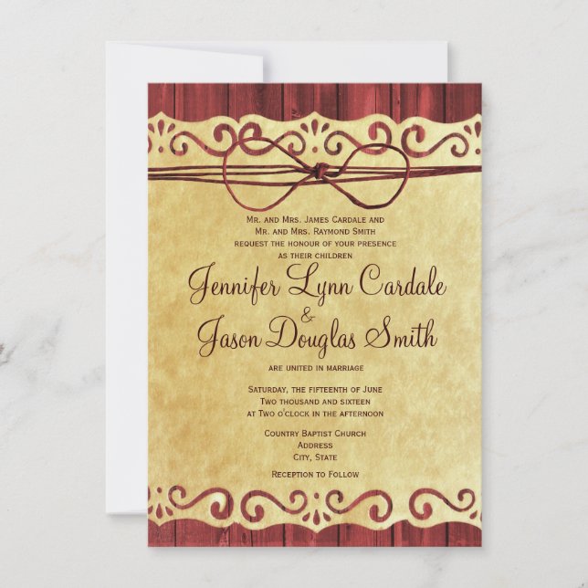 Invitaciones a la boda de papel pintado de madera  (Anverso)