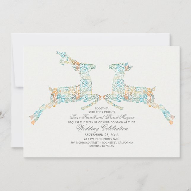 Invitaciones a la boda de parejas de venados de Wo (Anverso)