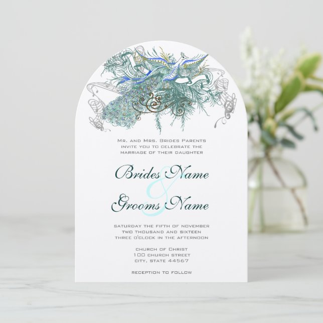 Invitaciones a la boda de pavo real (Anverso de pie)