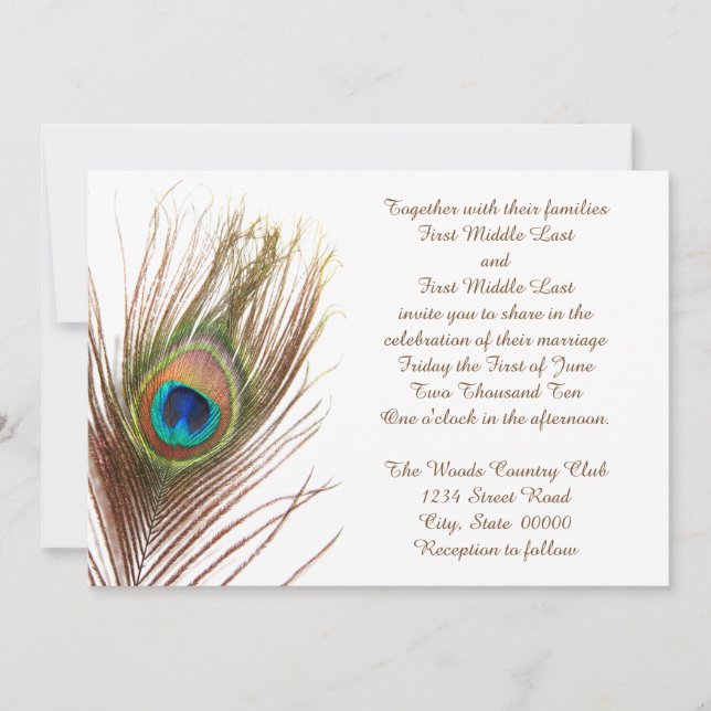 Invitaciones a la boda de pavo real (Anverso)