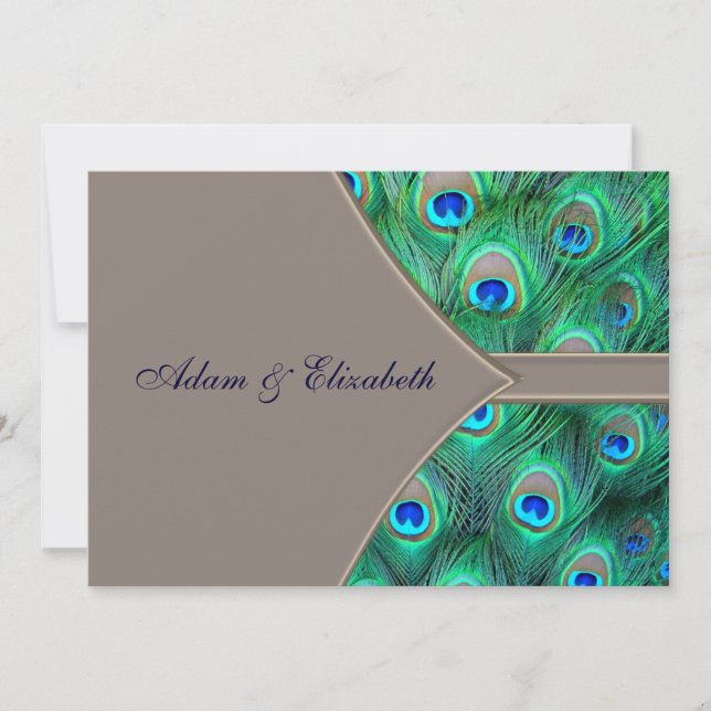 Invitaciones a la boda de pavo real azul marrón (Anverso)