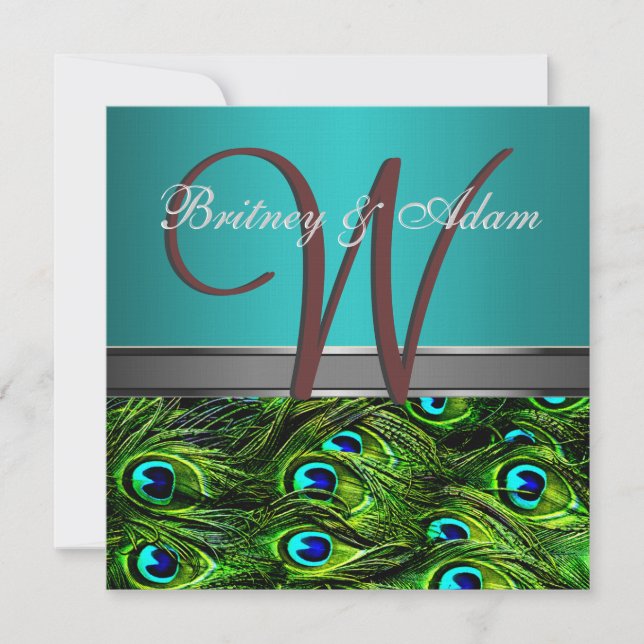 Invitaciones a la boda de pavo real verde y Verde  (Anverso)