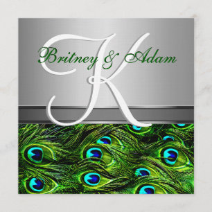 Invitaciones a la boda de pavo verde plateado y es