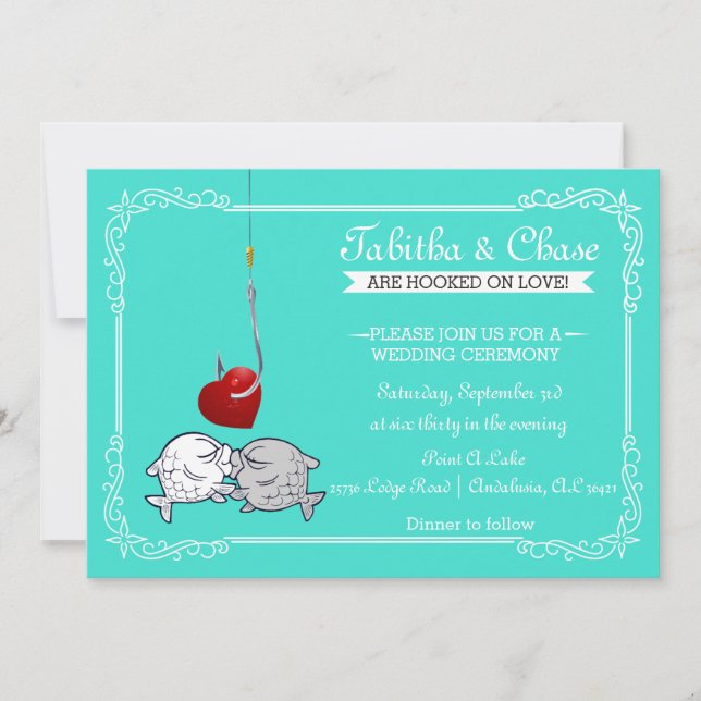 Invitaciones a la boda de peces besándose (Anverso)