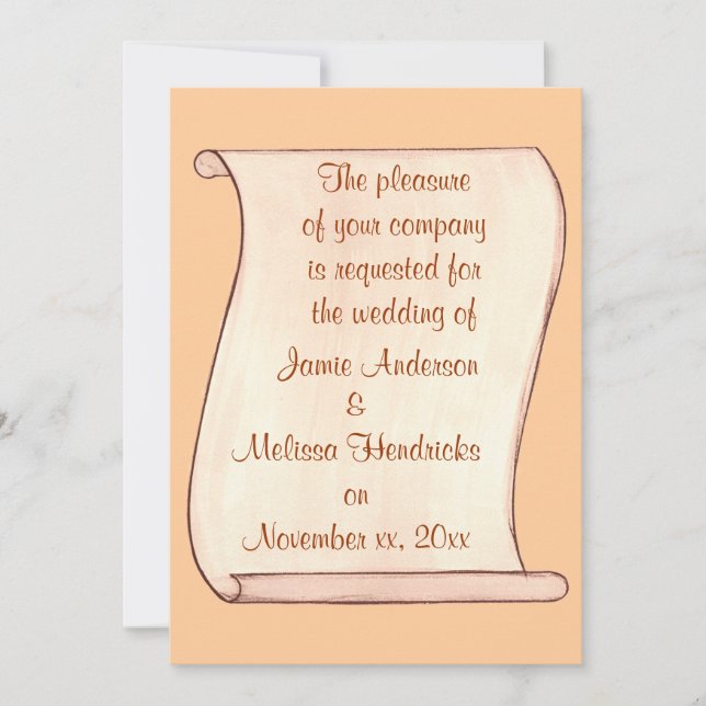 Invitaciones a la boda de pergamino marrón y beige (Anverso)