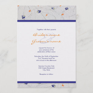 Invitaciones a la boda de Petales con flores azule