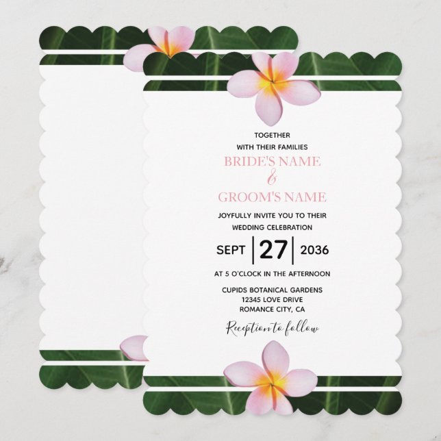 Invitaciones a la boda de Pink Frangipani Plumeria (Anverso / Reverso)